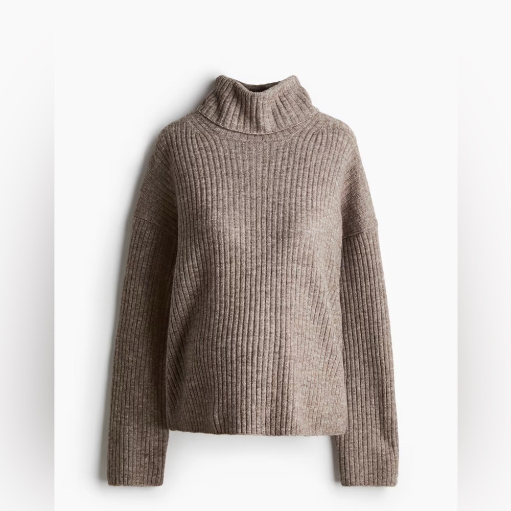 H&M | Mama | Ribbed Knit | Turtleneck | Boxy | Sweater | Taupe melange| Size M